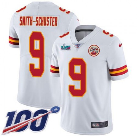 Nike Chiefs #9 JuJu Smith-Schuster White Super Bowl LVII Patch Youth Stitched NFL 100th Season Vapor Limited Jersey