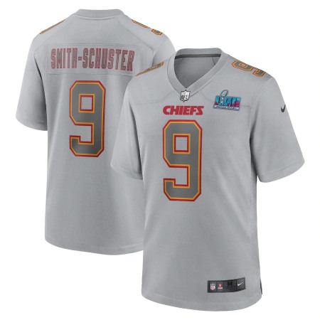 Nike Chiefs #9 JuJu Smith-Schuster Youth Super Bowl LVII Patch Atmosphere Fashion Game Jersey - Gray