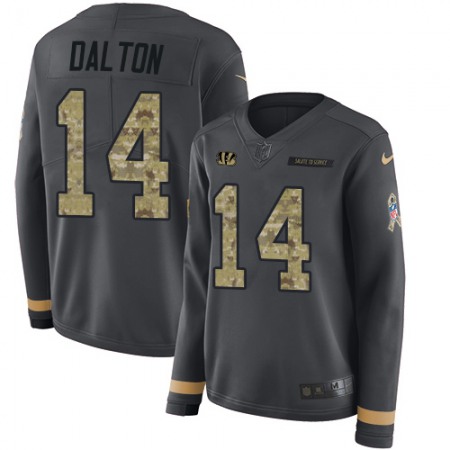 Nike Bengals #14 Andy Dalton Anthracite Salute to Service Women's Stitched NFL Limited Therma Long Sleeve Jersey