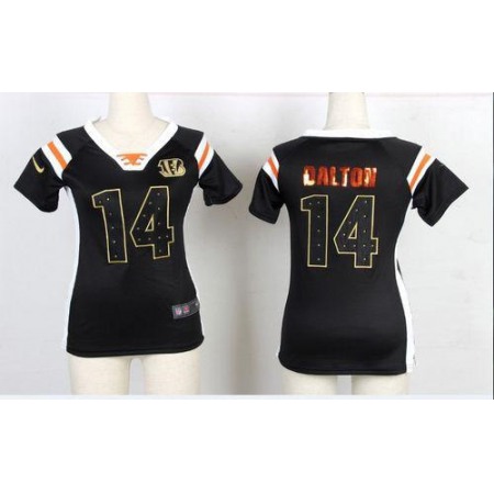 Nike Bengals #14 Andy Dalton Black Team Color Women's Stitched NFL Elite Draft Him Shimmer Jersey