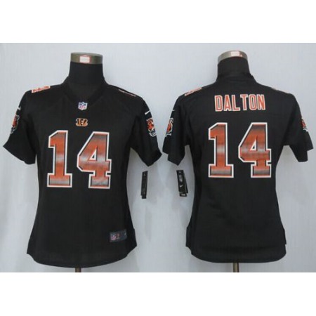 Nike Bengals #14 Andy Dalton Black Team Color Women's Stitched NFL Elite Strobe Jersey