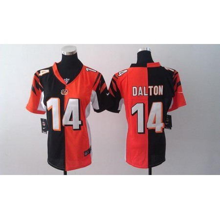 Nike Bengals #14 Andy Dalton Orange/Black Women's Stitched NFL Elite Split Jersey