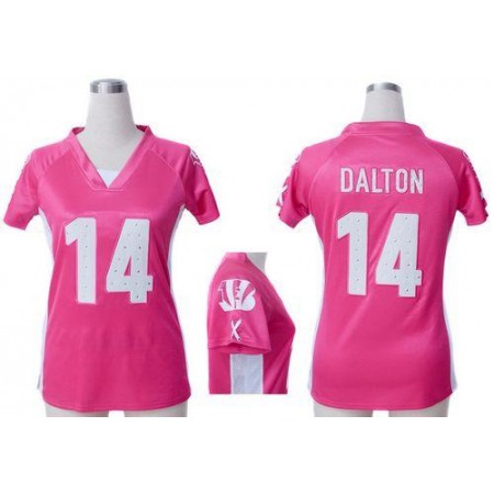 Nike Bengals #14 Andy Dalton Pink Draft Him Name & Number Top Women's Stitched NFL Elite Jersey
