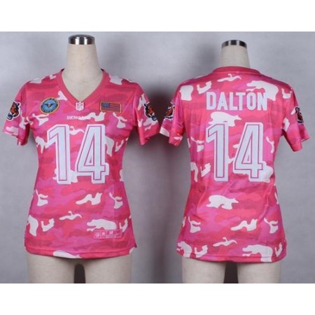 Nike Bengals #14 Andy Dalton Pink Women's Stitched NFL Elite Camo Fashion Jersey