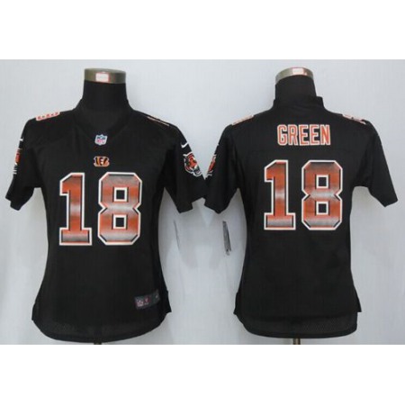 Nike Bengals #18 A.J. Green Black Team Color Women's Stitched NFL Elite Strobe Jersey