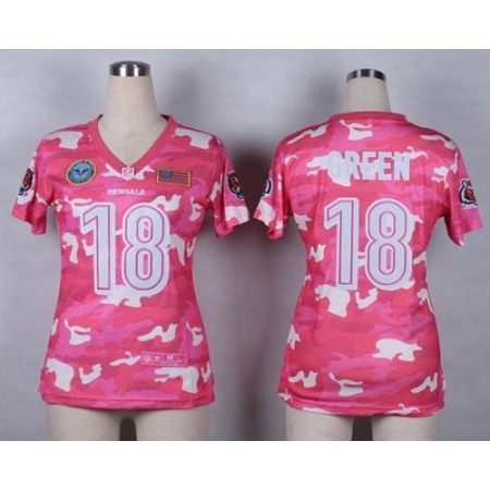 Nike Bengals #18 A.J. Green Pink Women's Stitched NFL Elite Camo Fashion Jersey