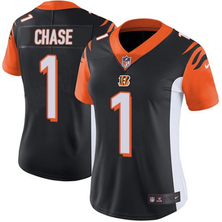Nike Bengals #1 Ja'Marr Chase Black Team Color Women's Stitched NFL Vapor Untouchable Limited Jersey