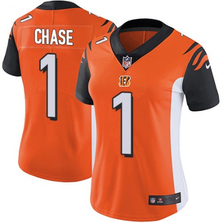 Nike Bengals #1 Ja'Marr Chase Orange Alternate Women's Stitched NFL Vapor Untouchable Limited Jersey