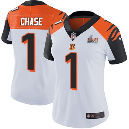 Nike Bengals #1 Ja'Marr Chase White Super Bowl LVI Patch Women's Stitched NFL Vapor Untouchable Limited Jersey