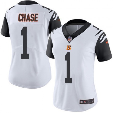 Nike Bengals #1 Ja'Marr Chase White Women's Stitched NFL Limited Rush Jersey