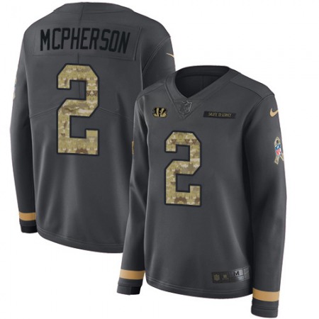 Nike Bengals #2 Evan McPherson Anthracite Salute to Service Women's Stitched NFL Limited Therma Long Sleeve Jersey