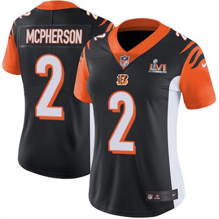 Nike Bengals #2 Evan McPherson Black Team Color Super Bowl LVI Patch Women's Stitched NFL Vapor Untouchable Limited Jersey