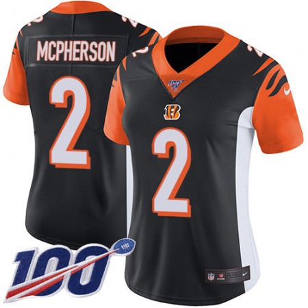 Nike Bengals #2 Evan McPherson Black Team Color Women's Stitched NFL 100th Season Vapor Untouchable Limited Jersey