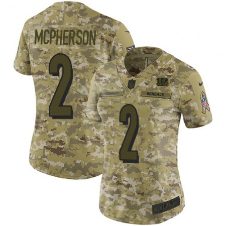 Nike Bengals #2 Evan McPherson Camo Women's Stitched NFL Limited 2018 Salute To Service Jersey