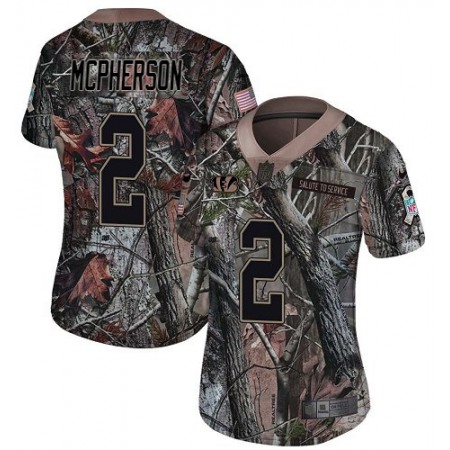 Nike Bengals #2 Evan McPherson Camo Women's Stitched NFL Limited Rush Realtree Jersey