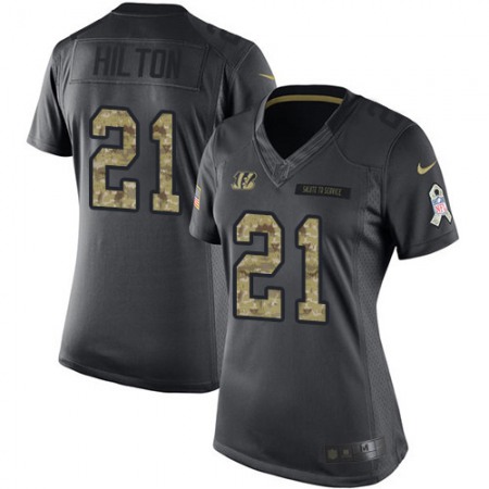 Nike Bengals #21 Mike Hilton Black Women's Stitched NFL Limited 2016 Salute to Service Jersey