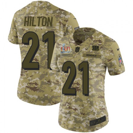 Nike Bengals #21 Mike Hilton Camo Super Bowl LVI Patch Women's Stitched NFL Limited 2018 Salute to Service Jersey