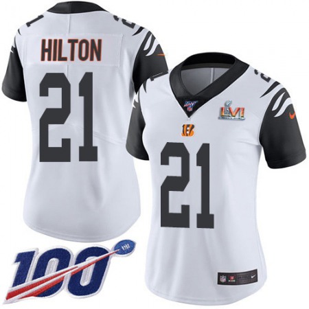 Nike Bengals #21 Mike Hilton White Super Bowl LVI Patch Women's Stitched NFL Limited Rush 100th Season Jersey