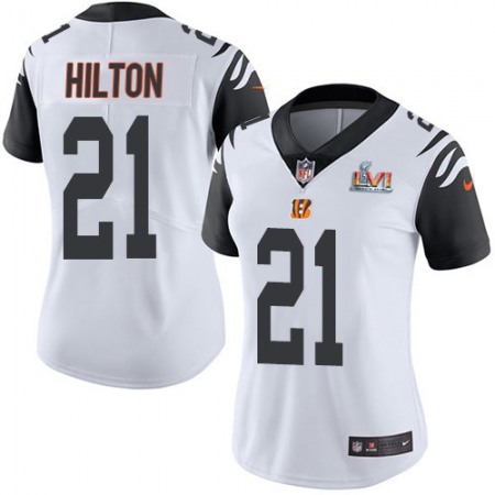 Nike Bengals #21 Mike Hilton White Super Bowl LVI Patch Women's Stitched NFL Limited Rush Jersey