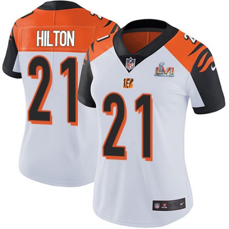 Nike Bengals #21 Mike Hilton White Super Bowl LVI Patch Women's Stitched NFL Vapor Untouchable Limited Jersey