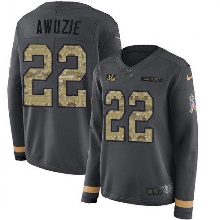 Nike Bengals #22 Chidobe Awuzie Anthracite Salute to Service Women's Stitched NFL Limited Therma Long Sleeve Jersey