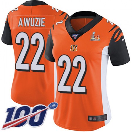 Nike Bengals #22 Chidobe Awuzie Orange Super Bowl LVI Patch Alternate Women's Stitched NFL 100th Season Vapor Untouchable Limited Jersey