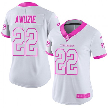 Nike Bengals #22 Chidobe Awuzie White/Pink Women's Stitched NFL Limited Rush Fashion Jersey