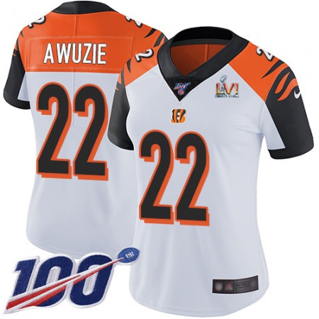 Nike Bengals #22 Chidobe Awuzie White Super Bowl LVI Patch Women's Stitched NFL 100th Season Vapor Untouchable Limited Jersey