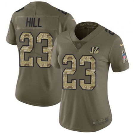 Nike Bengals #23 Daxton Hill Olive/Camo Women's Stitched NFL Limited 2017 Salute To Service Jersey