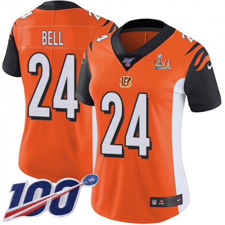 Nike Bengals #24 Vonn Bell Orange Super Bowl LVI Patch Alternate Women's Stitched NFL 100th Season Vapor Untouchable Limited Jersey