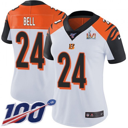 Nike Bengals #24 Vonn Bell White Super Bowl LVI Patch Women's Stitched NFL 100th Season Vapor Untouchable Limited Jersey