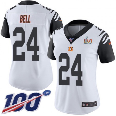 Nike Bengals #24 Vonn Bell White Super Bowl LVI Patch Women's Stitched NFL Limited Rush 100th Season Jersey