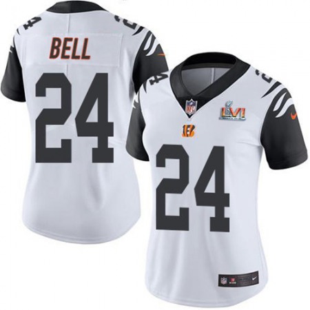 Nike Bengals #24 Vonn Bell White Super Bowl LVI Patch Women's Stitched NFL Limited Rush Jersey