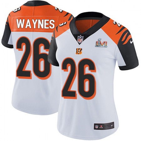 Nike Bengals #26 Trae Waynes White Super Bowl LVI Patch Women's Stitched NFL Vapor Untouchable Limited Jersey