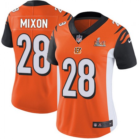 Nike Bengals #28 Joe Mixon Orange Alternate Super Bowl LVI Patch Women's Stitched NFL Vapor Untouchable Limited Jersey