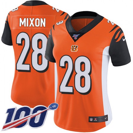 Nike Bengals #28 Joe Mixon Orange Alternate Women's Stitched NFL 100th Season Vapor Untouchable Limited Jersey