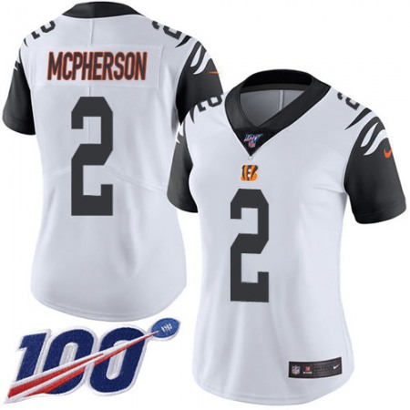 Nike Bengals #2 Evan McPherson White Women's Stitched NFL Limited Rush 100th Season Jersey