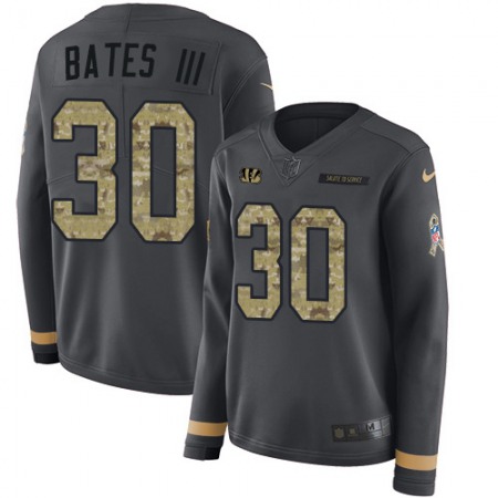 Nike Bengals #30 Jessie Bates Anthracite Salute to Service Women's Stitched NFL Limited Therma Long Sleeve Jersey