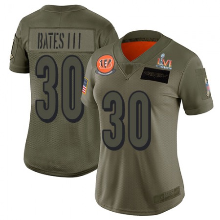 Nike Bengals #30 Jessie Bates III Camo Super Bowl LVI Patch Women's Stitched NFL Limited 2019 Salute To Service Jersey