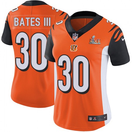Nike Bengals #30 Jessie Bates III Orange Alternate Super Bowl LVI Patch Women's Stitched NFL Vapor Untouchable Limited Jersey
