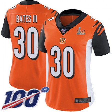 Nike Bengals #30 Jessie Bates Orange Super Bowl LVI Patch Alternate Women's Stitched NFL 100th Season Vapor Untouchable Limited Jersey