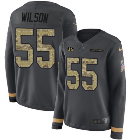 Nike Bengals #55 Logan Wilson Anthracite Salute to Service Women's Stitched NFL Limited Therma Long Sleeve Jersey