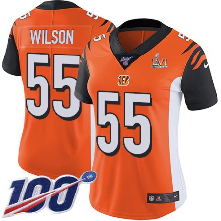 Nike Bengals #55 Logan Wilson Orange Super Bowl LVI Patch Alternate Women's Stitched NFL 100th Season Vapor Untouchable Limited Jersey