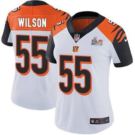 Nike Bengals #55 Logan Wilson White Super Bowl LVI Patch Women's Stitched NFL Vapor Untouchable Limited Jersey