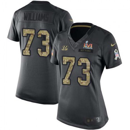 Nike Bengals #73 Jonah Williams Black Super Bowl LVI Patch Women's Stitched NFL Limited 2016 Salute to Service Jersey