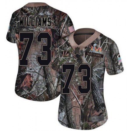 Nike Bengals #73 Jonah Williams Camo Super Bowl LVI Patch Women's Stitched NFL Limited Rush Realtree Jersey