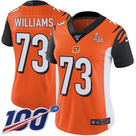 Nike Bengals #73 Jonah Williams Orange Super Bowl LVI Patch Alternate Women's Stitched NFL 100th Season Vapor Untouchable Limited Jersey