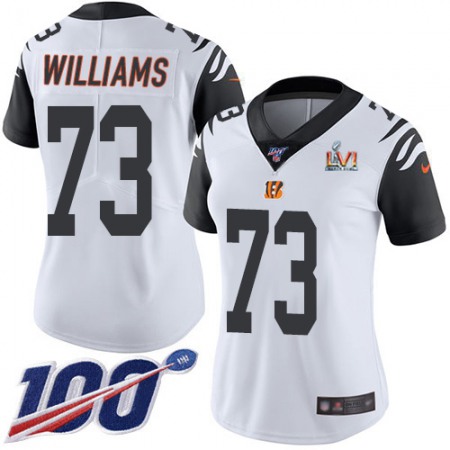 Nike Bengals #73 Jonah Williams White Super Bowl LVI Patch Women's Stitched NFL Limited Rush 100th Season Jersey