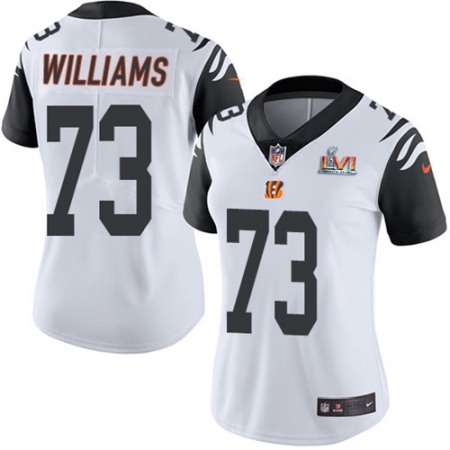 Nike Bengals #73 Jonah Williams White Super Bowl LVI Patch Women's Stitched NFL Limited Rush Jersey