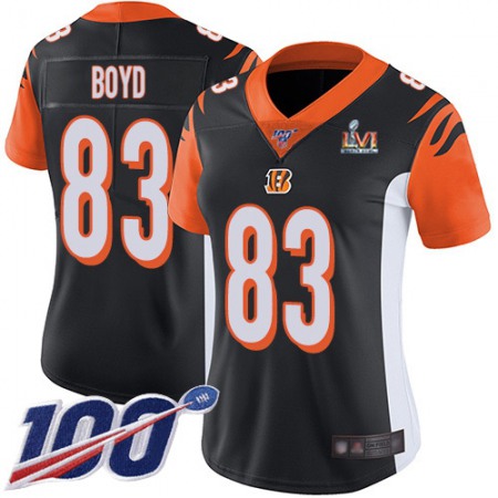 Nike Bengals #83 Tyler Boyd Black Team Color Super Bowl LVI Patch Women's Stitched NFL 100th Season Vapor Untouchable Limited Jersey